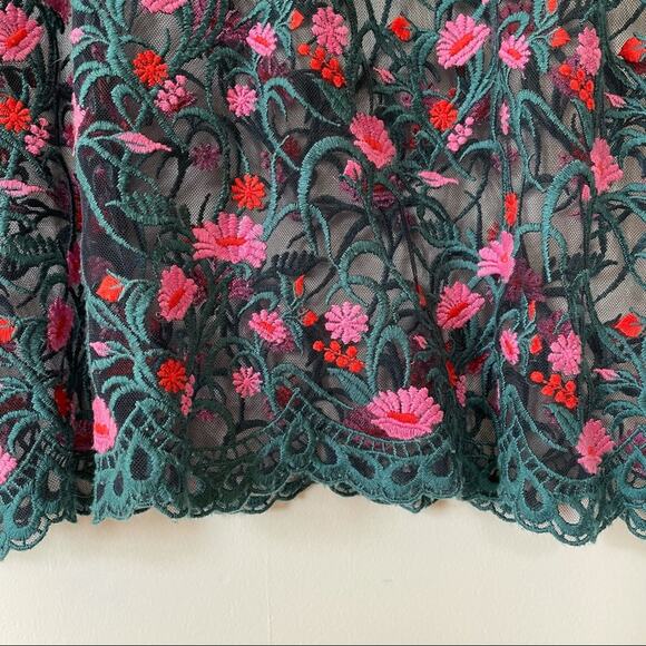 Anthropologie Moulinette Soeurs Black Pink Embroidered Floral Mesh Tunic S - Picture 9 of 10
